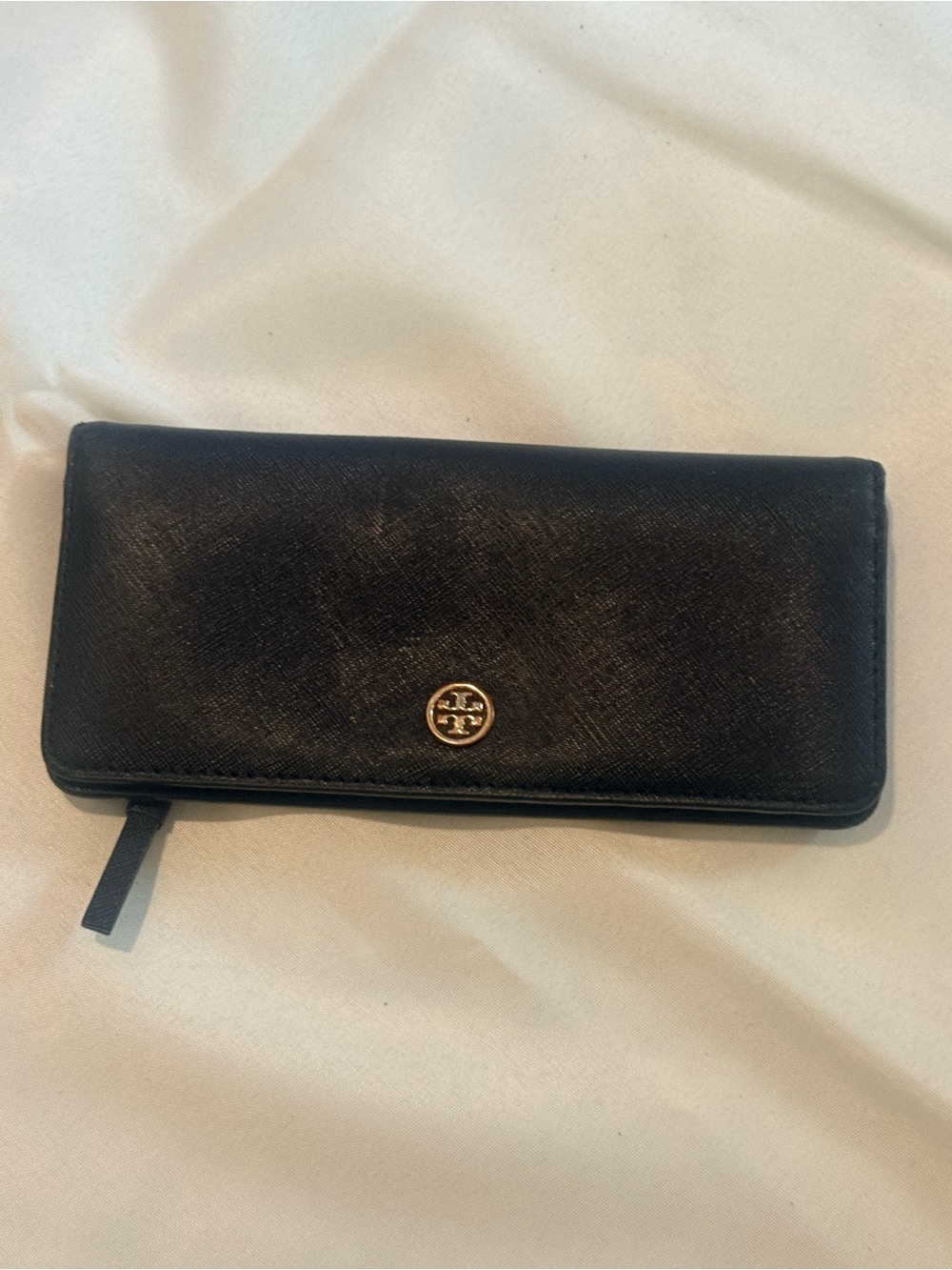 Tory Burch Black Zip-Around Logo Continental Wallet